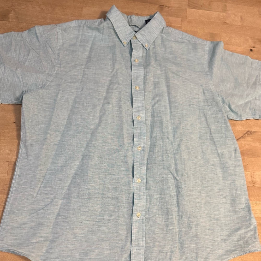 Chaps Light Blue linen/cotton Casual Button-Down Shirt